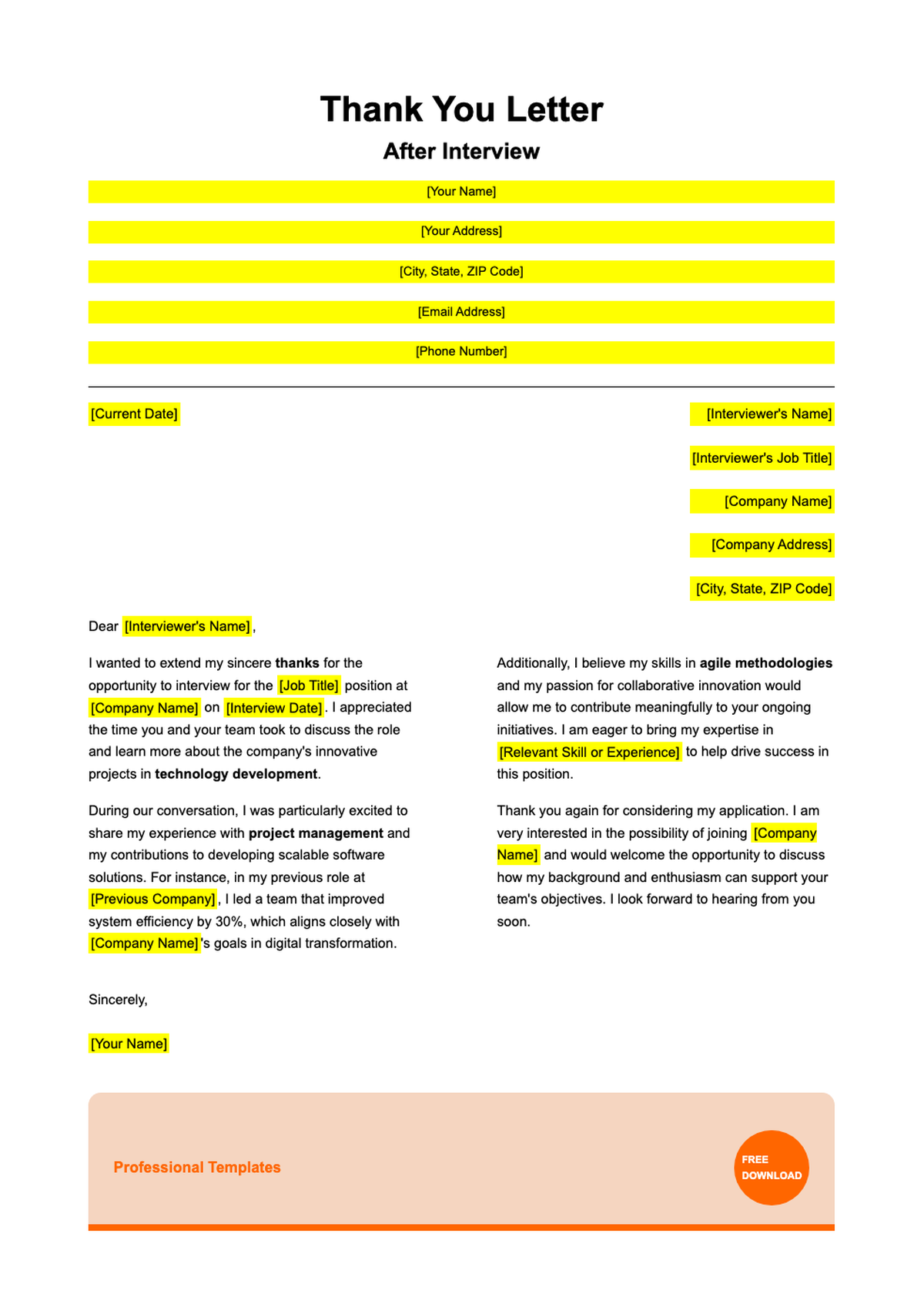 Professional thank you letter after interview template with placeholders and free download badge_variant_1